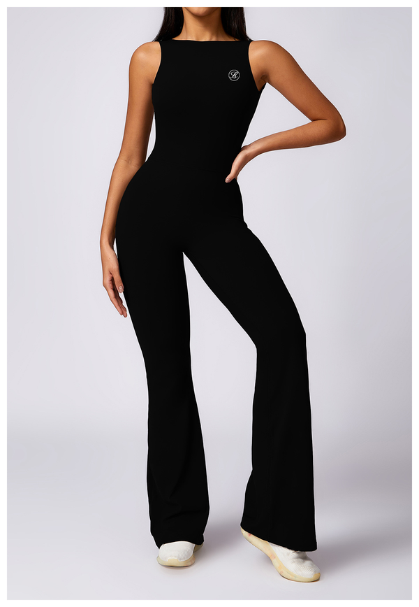 Soft Me Scrunch Flare Jumpsuit Leggings Black