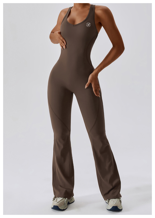 Soft Me Blackless Flare Jumpsuit Leggings Brown