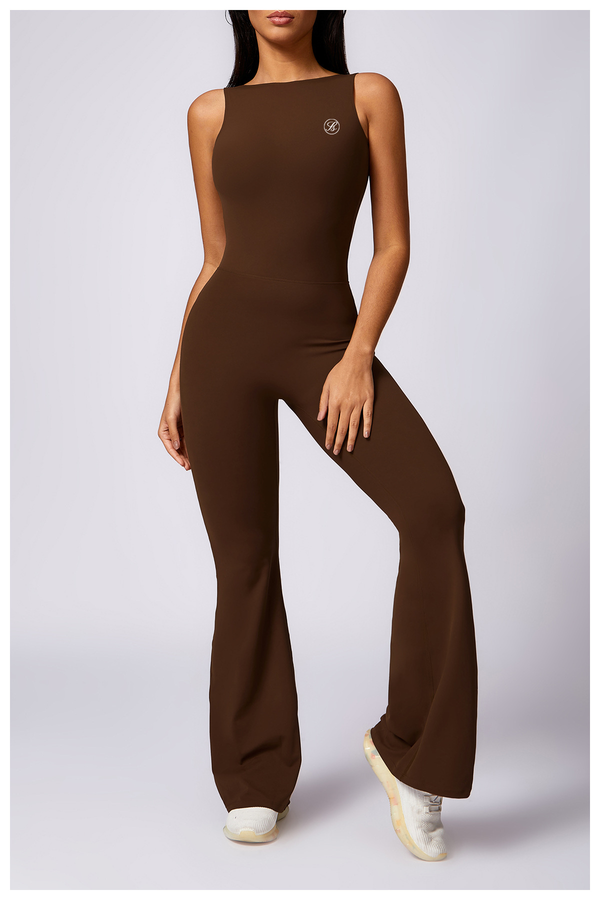 Soft Me Scrunch Flare Jumpsuit Leggings Brown