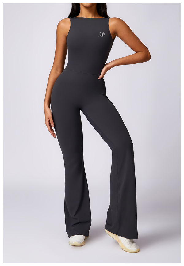 Soft Me Scrunch Flare Jumpsuit Leggings Dark Grey