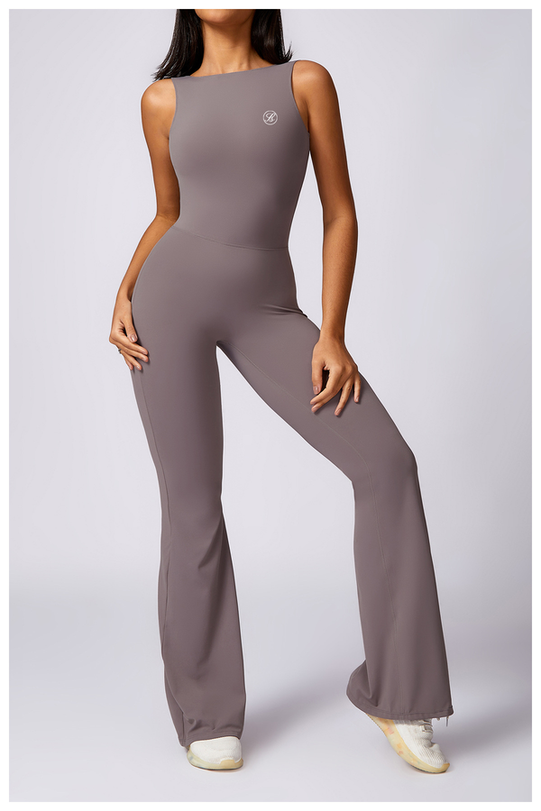 Soft Me Scrunch Flare Jumpsuit Leggings Purplish Grey