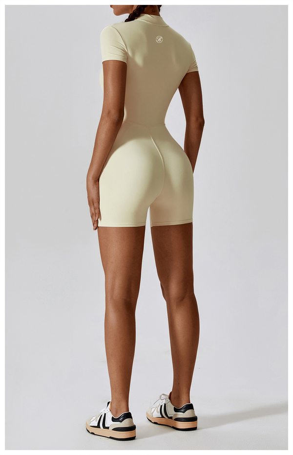 Soft Me Zipper Jumpsuit Short Beige