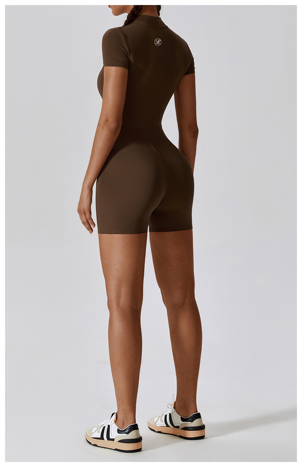 Soft Me Zipper Jumpsuit Short Coffee